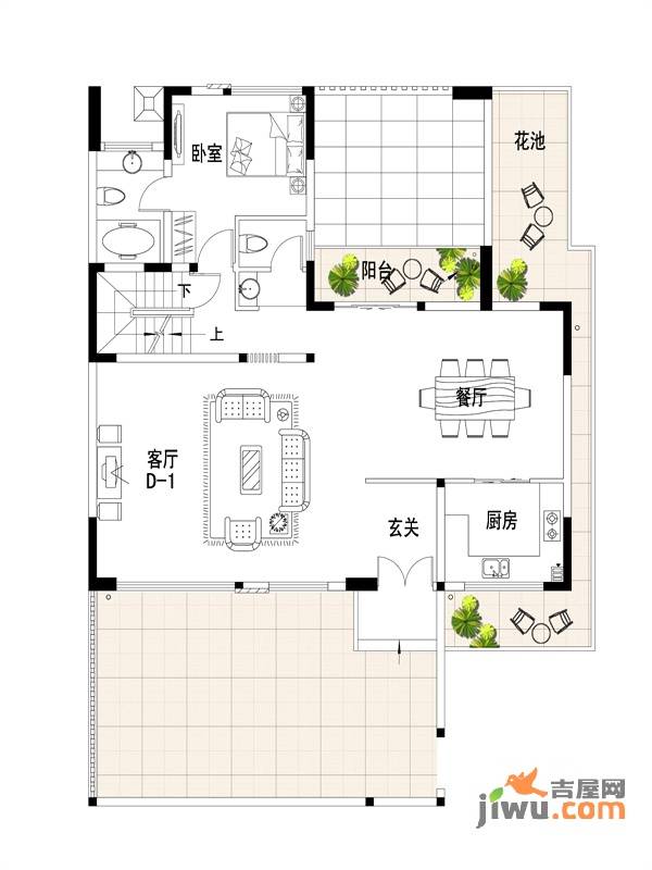 美景菩提1室2厅1卫120.5㎡户型图