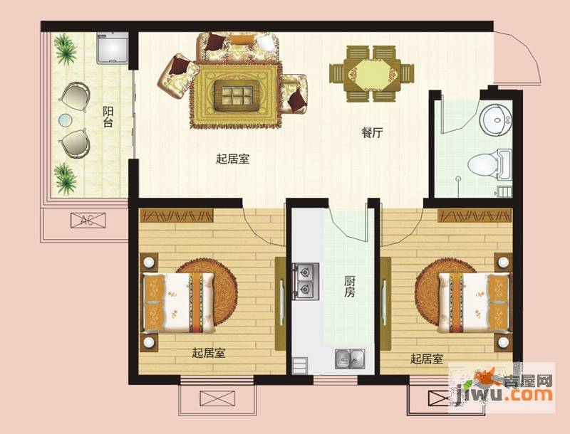 金质新禧园2室2厅1卫76.7㎡户型图