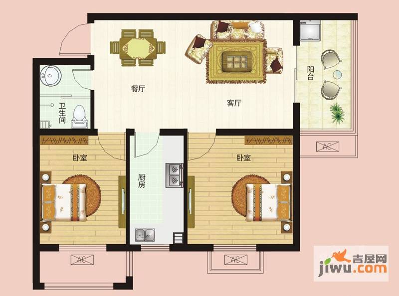 金质新禧园2室2厅1卫77.3㎡户型图