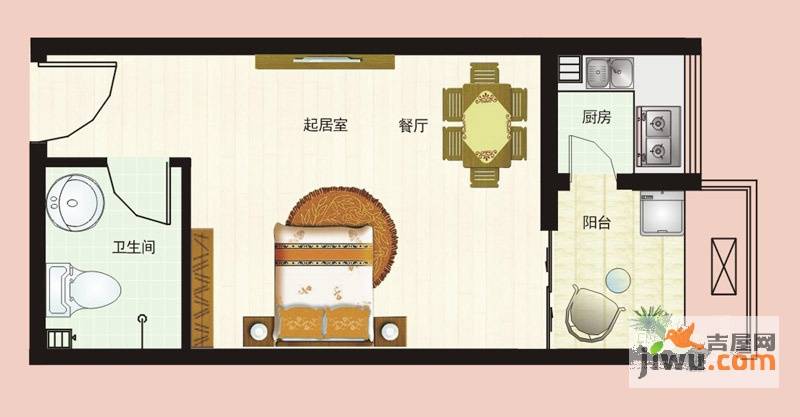 金质新禧园1室1厅1卫36㎡户型图