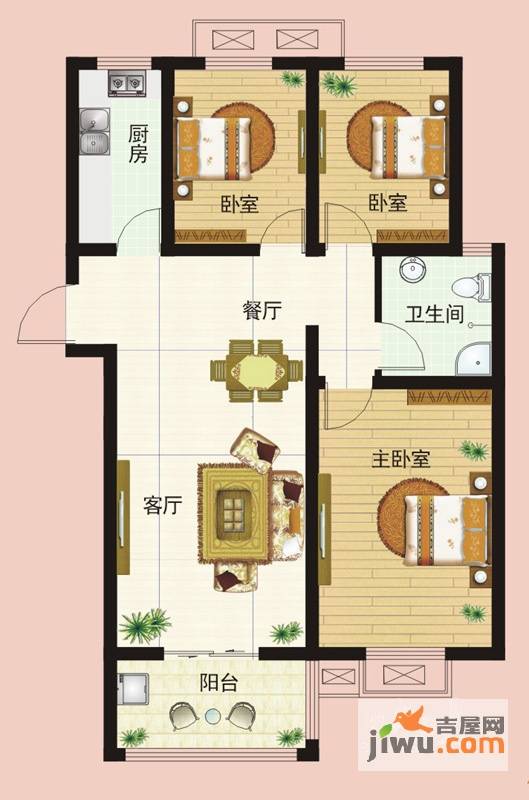 金质新禧园3室2厅1卫112.8㎡户型图