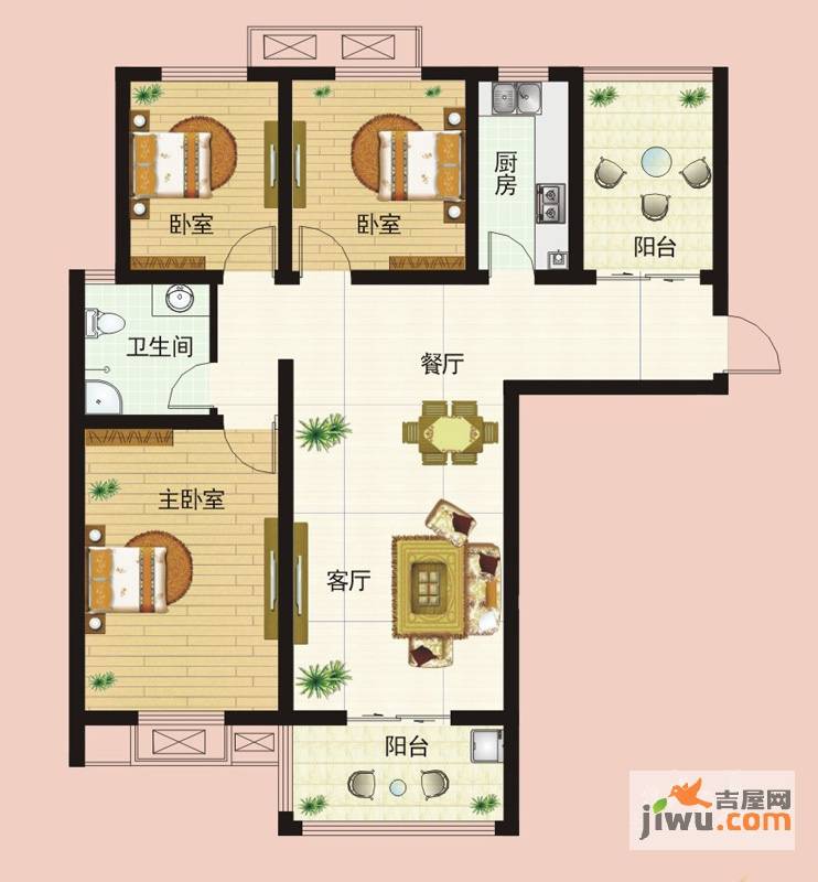 金质新禧园3室2厅1卫127.2㎡户型图