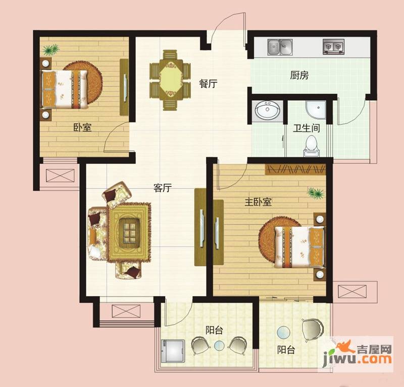 金质新禧园2室2厅1卫89.1㎡户型图