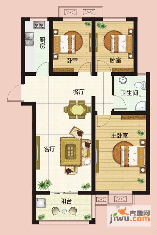 金质新禧园3室2厅1卫110.5㎡户型图