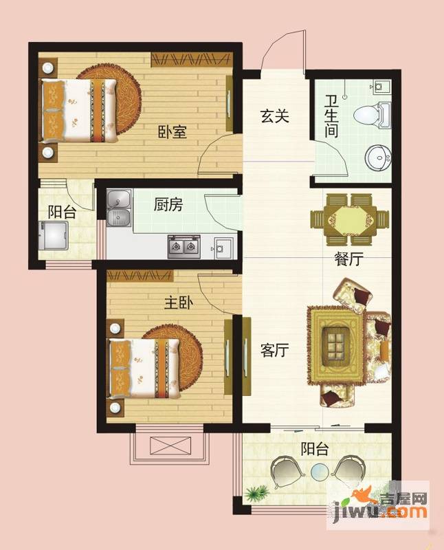 金质新禧园2室2厅1卫80.7㎡户型图