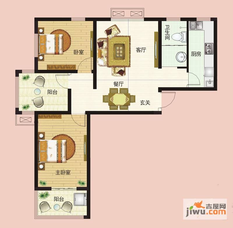 金质新禧园2室2厅1卫106㎡户型图