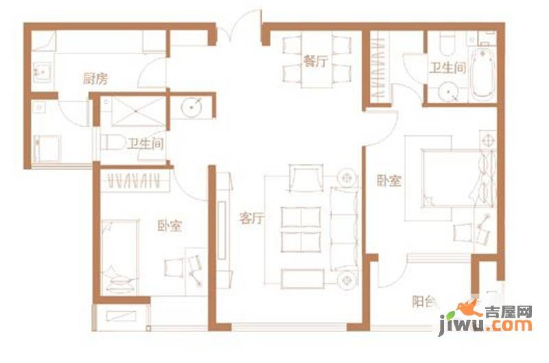 正弘蓝堡湾2室2厅2卫106㎡户型图