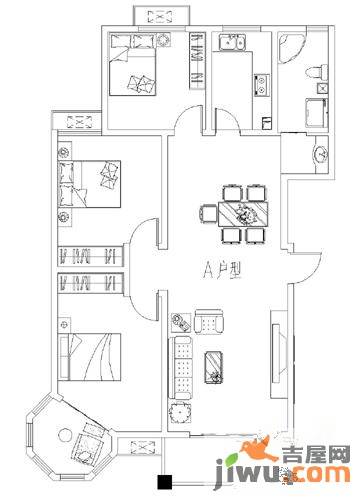 田园新城3室2厅1卫118㎡户型图