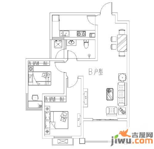 田园新城2室2厅1卫91㎡户型图