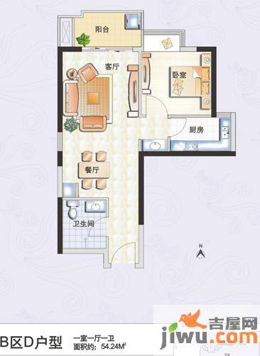 升龙凤凰城1室1厅1卫54.2㎡户型图