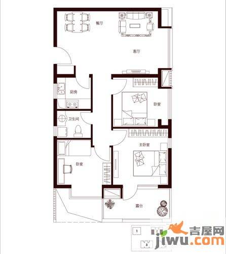 建业密码国际3室2厅1卫88.5㎡户型图