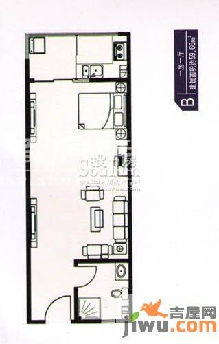 京广大厦1室1厅1卫60.6㎡户型图