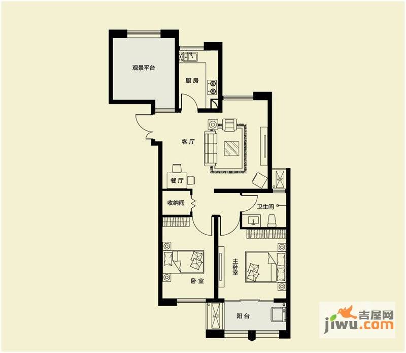 建业壹号城邦2室2厅1卫92㎡户型图