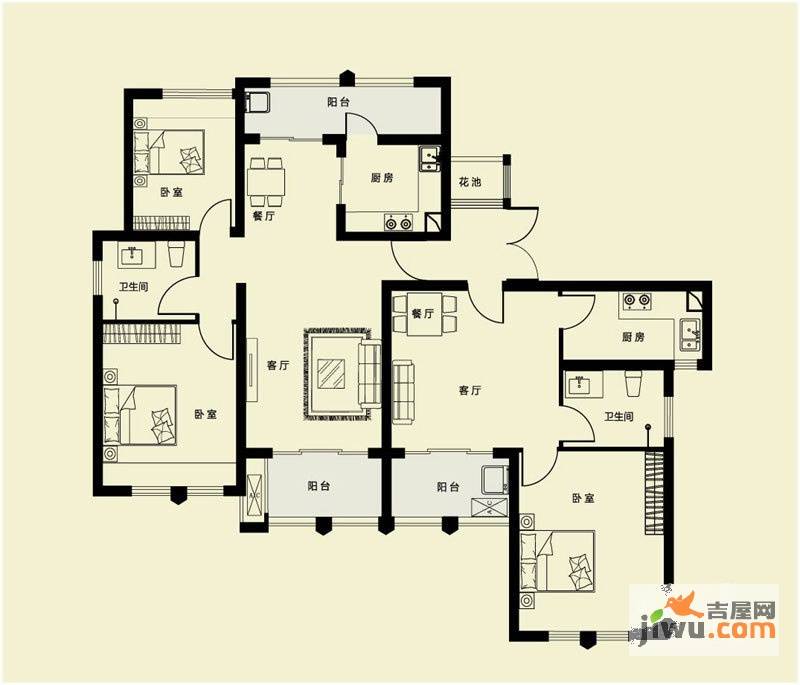 建业壹号城邦3室2厅2卫159㎡户型图