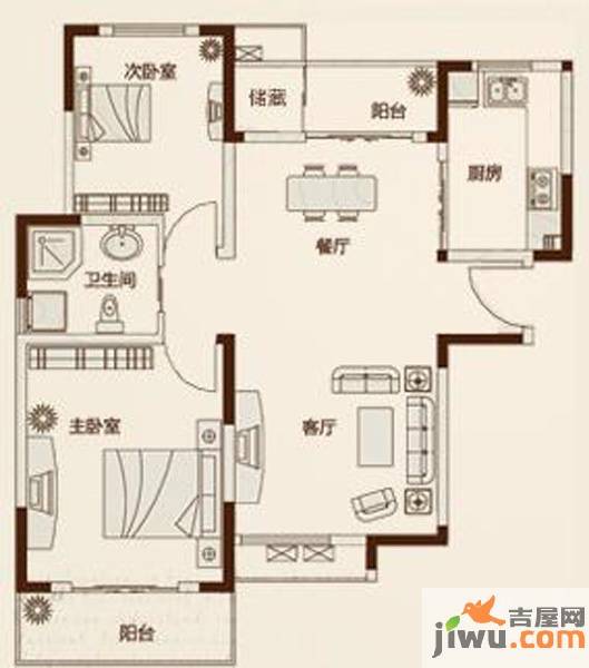 鑫苑景园2室2厅1卫83.3㎡户型图