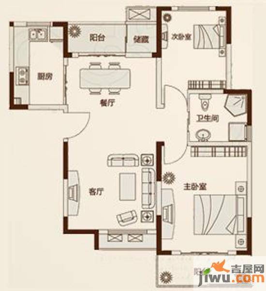 鑫苑景园2室2厅1卫86.3㎡户型图