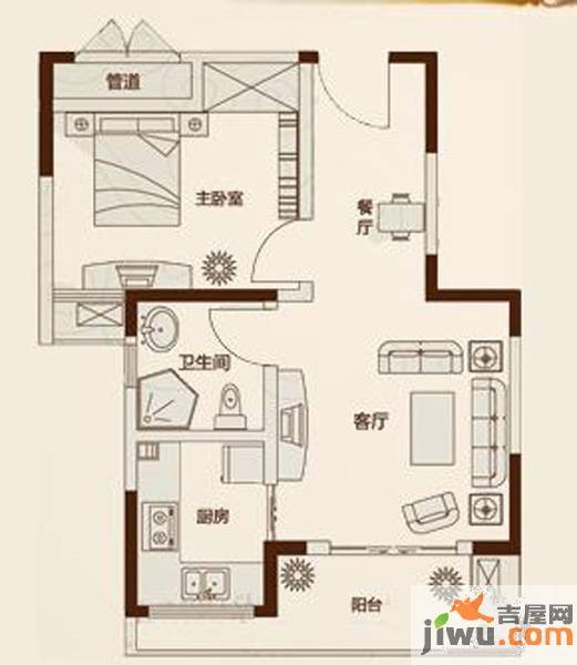 鑫苑景园2室2厅1卫52.7㎡户型图