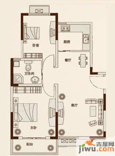 鑫苑景园2室2厅1卫77.6㎡户型图