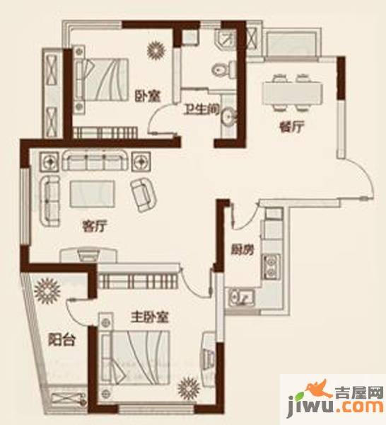 鑫苑景园2室2厅1卫87.1㎡户型图