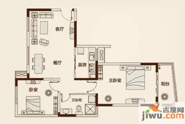 鑫苑景园2室2厅1卫86㎡户型图