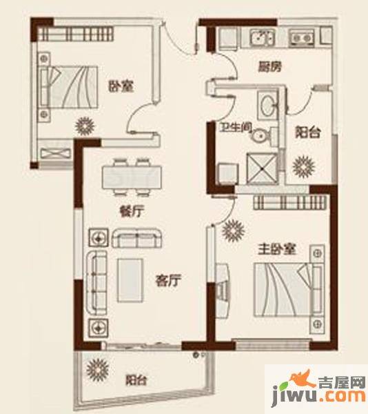 鑫苑景园2室2厅1卫87.5㎡户型图