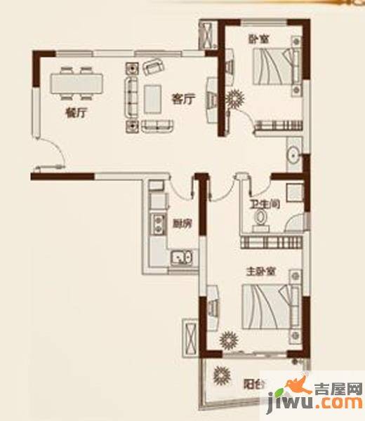 鑫苑景园2室2厅1卫80.3㎡户型图