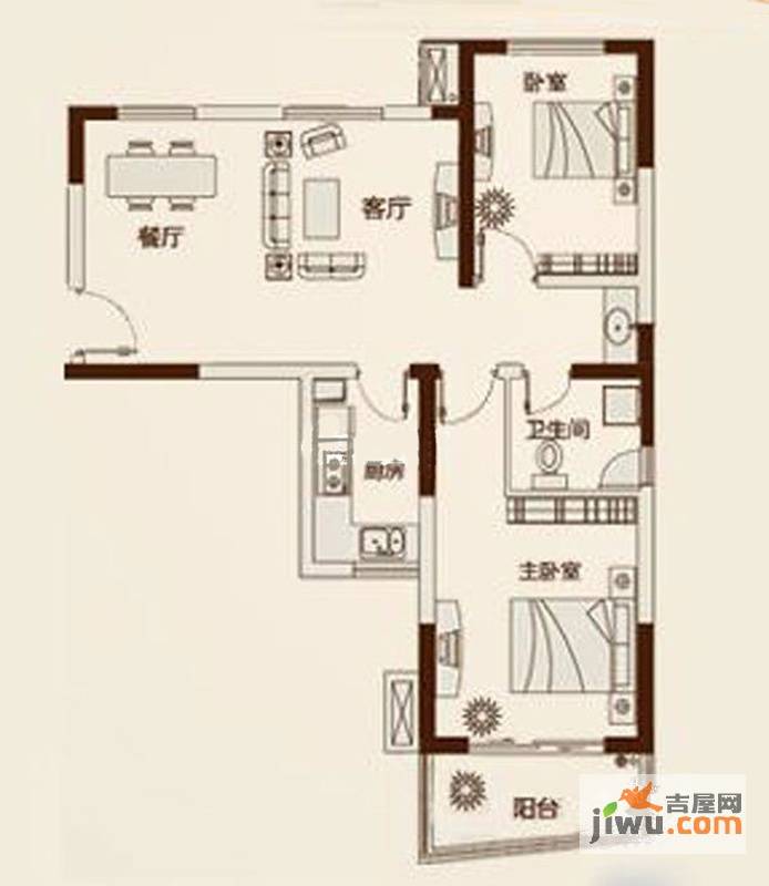 鑫苑景园2室2厅1卫80㎡户型图