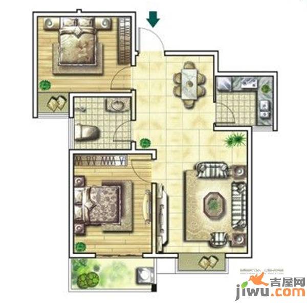 晶华城2室2厅1卫84㎡户型图