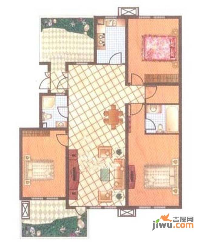 金印现代城3室2厅2卫142.5㎡户型图