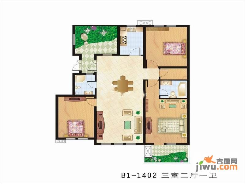 金印现代城3室2厅1卫142.5㎡户型图