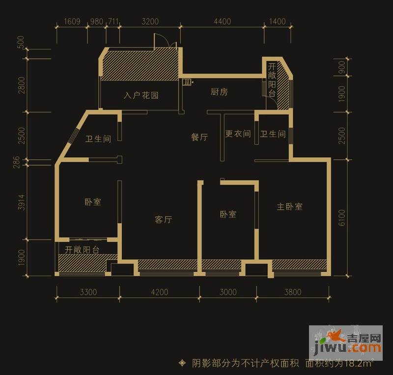 圣菲城四期银堤漫步3室2厅2卫146.7㎡户型图