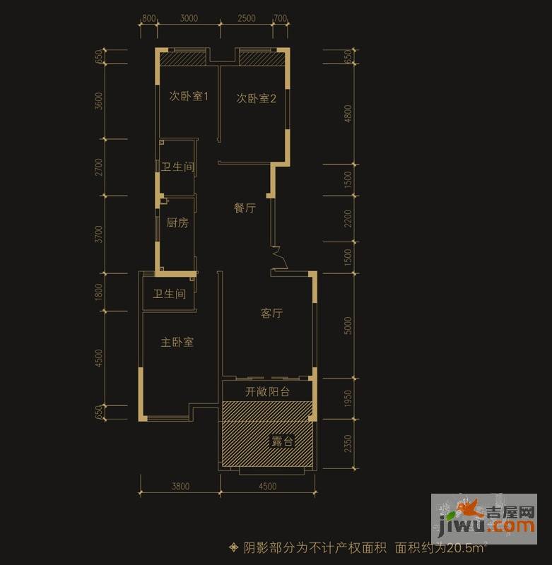 圣菲城四期银堤漫步3室2厅2卫130.6㎡户型图