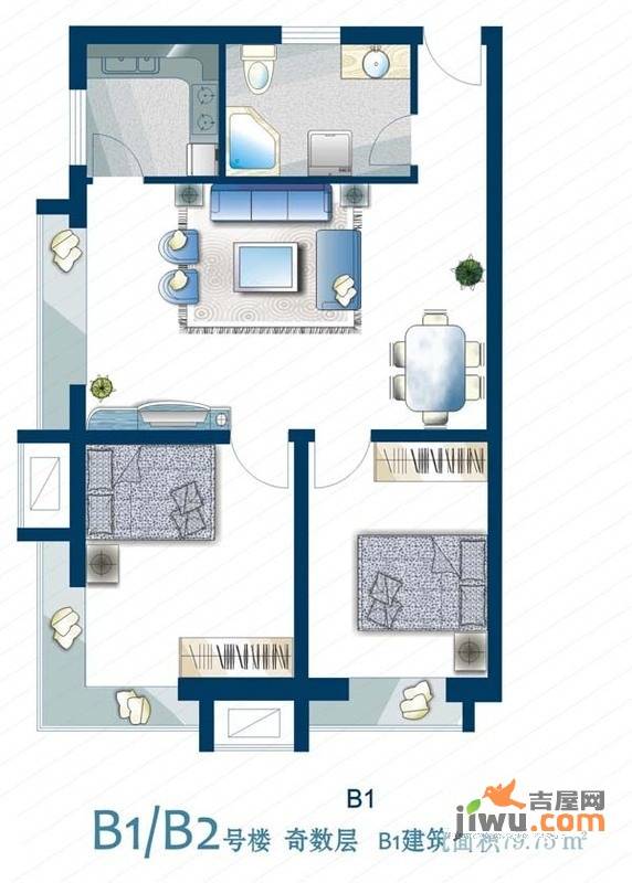 威尼斯水城三期2室1厅1卫79.8㎡户型图