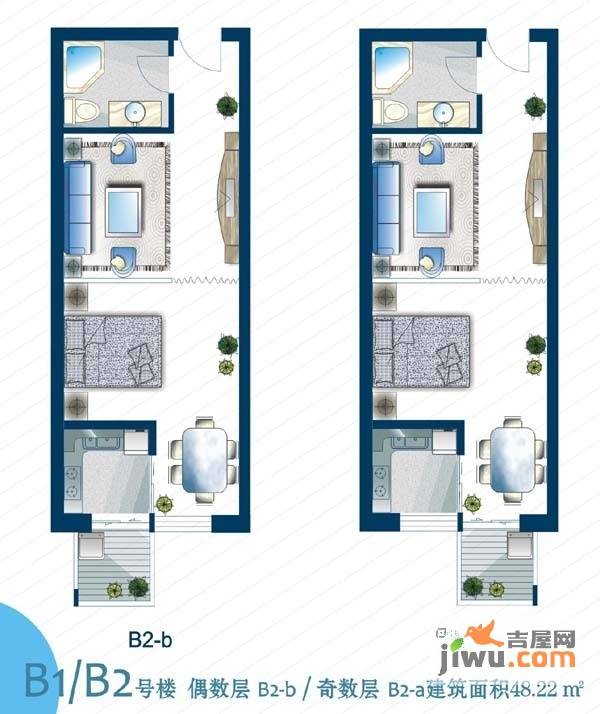 威尼斯水城三期1室1厅1卫48.2㎡户型图