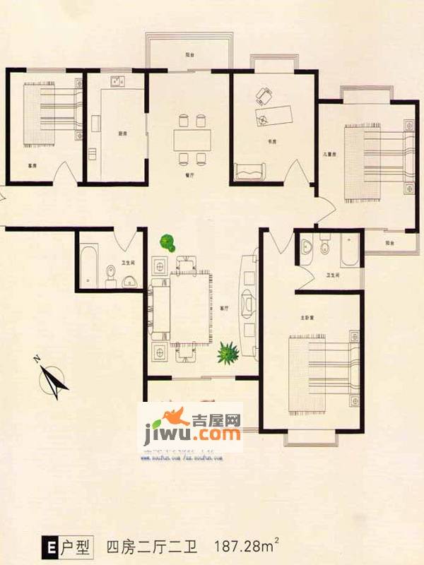 帝湖花园西王府4室2厅2卫187.3㎡户型图