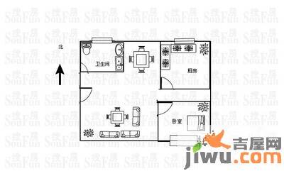 帝湖花园西王府1室1厅1卫60㎡户型图