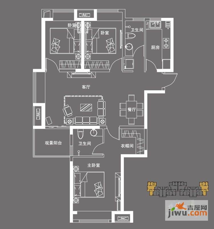 怡丰新都汇3室3厅3卫119.3㎡户型图