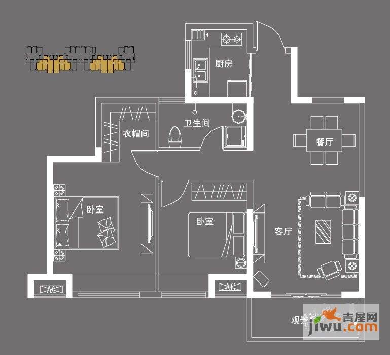 怡丰新都汇2室2厅1卫96.2㎡户型图