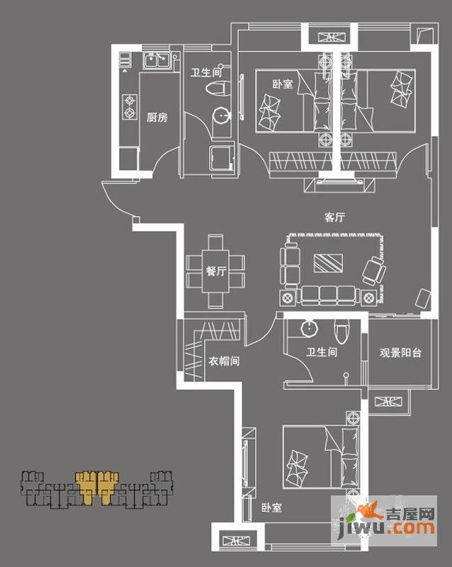 怡丰新都汇3室2厅2卫118.8㎡户型图