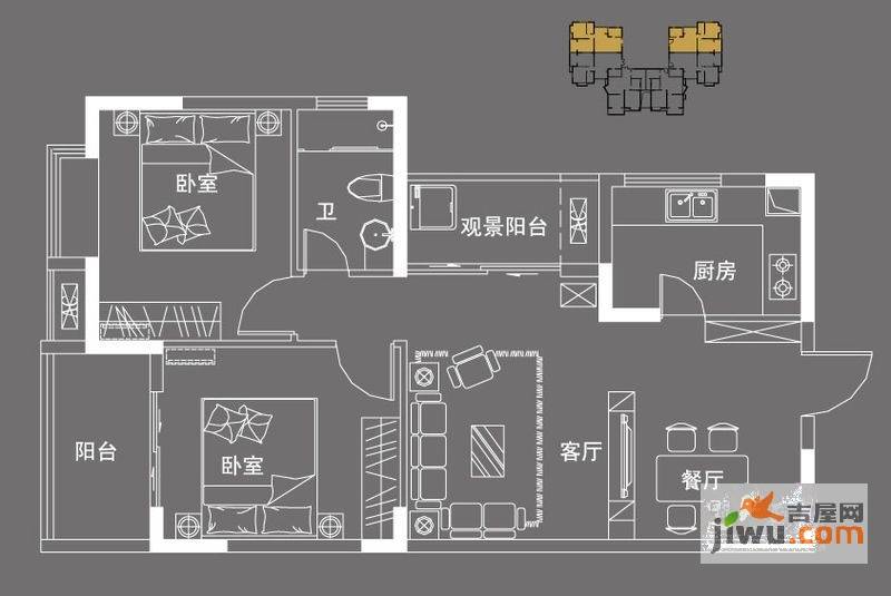 怡丰新都汇2室2厅1卫81.4㎡户型图