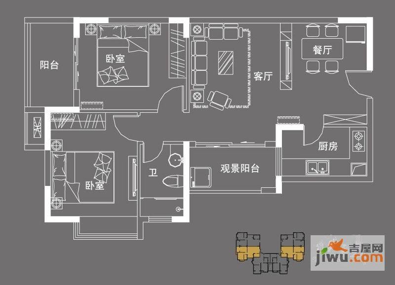 怡丰新都汇2室2厅1卫80.3㎡户型图