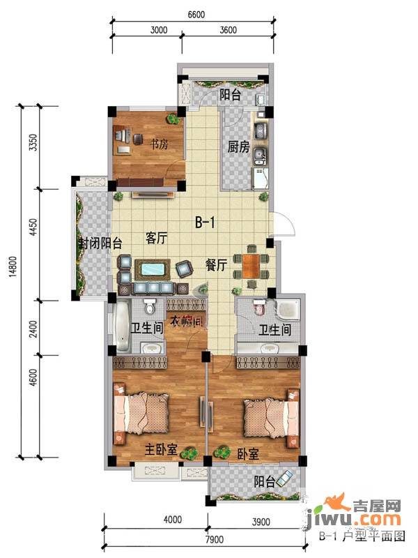 琴亭湖时代2室2厅2卫88㎡户型图