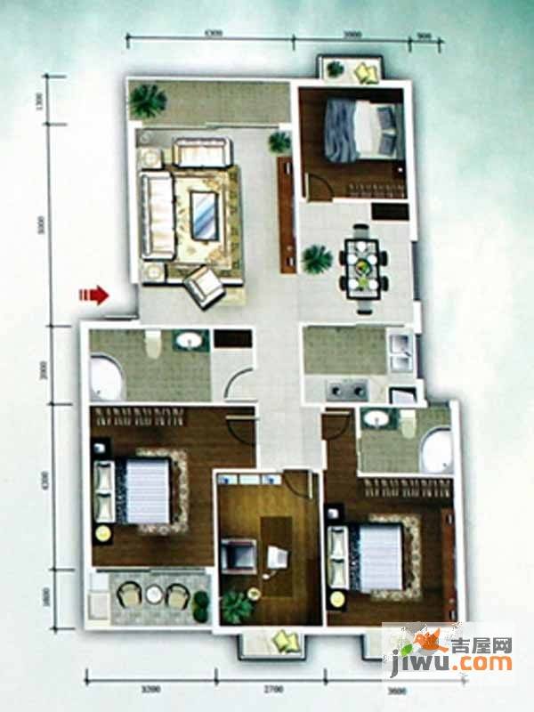 康德世家三期4室2厅2卫131.4㎡户型图