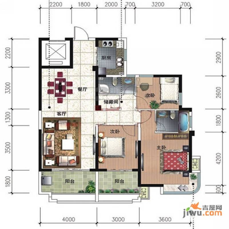 格林威治3室2厅1卫120㎡户型图