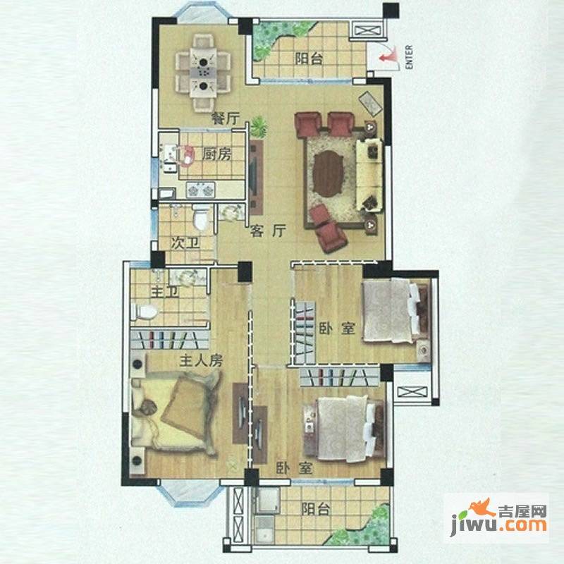 中胜财富天下3室2厅2卫116㎡户型图