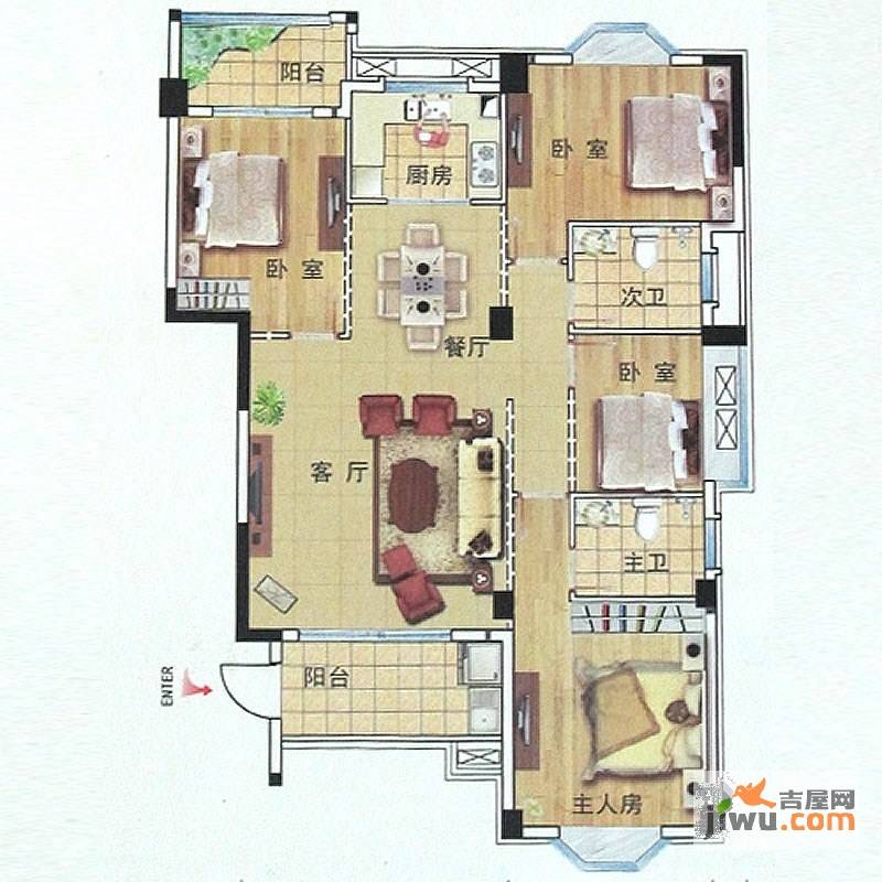 中胜财富天下4室2厅2卫134㎡户型图