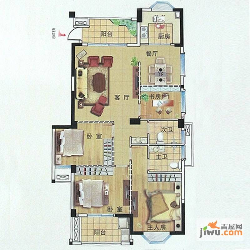 中胜财富天下3室2厅2卫129㎡户型图