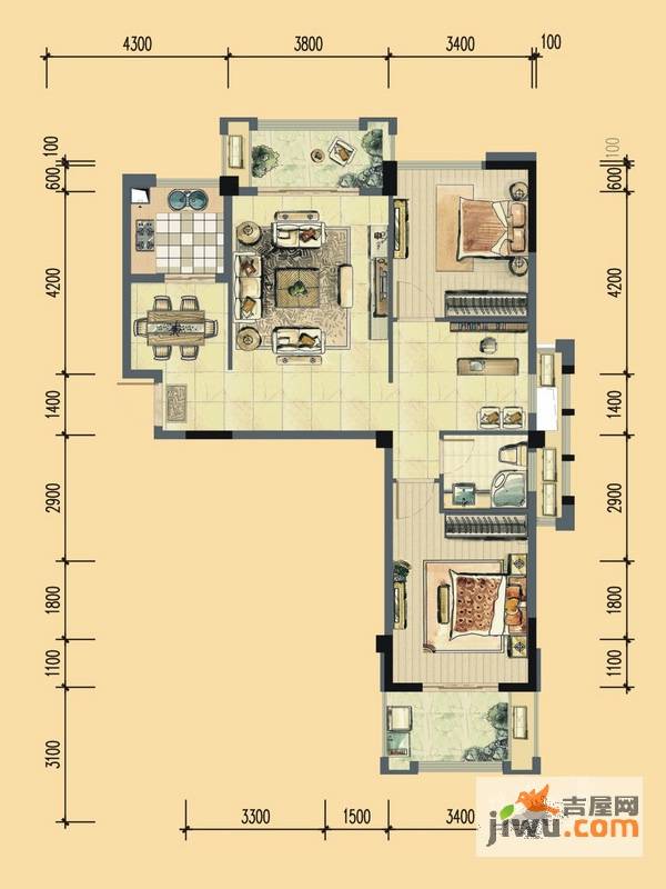 中庚香山春天3室2厅1卫87㎡户型图