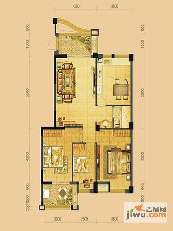 中庚帝国大苑3室2厅1卫98㎡户型图