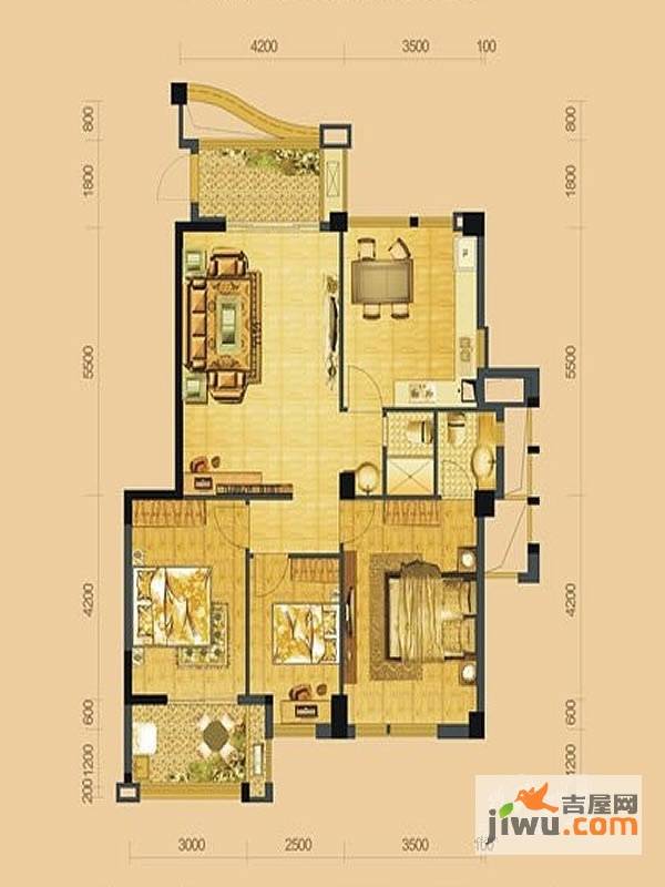 中庚帝国大苑3室2厅2卫108㎡户型图